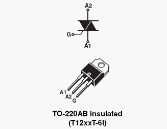 T1220T-6I, Бесснабберный симистор на 12А, 600В, изолированный корпус